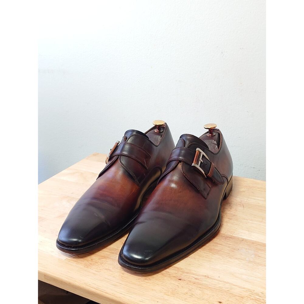 Magnanni Men’s Single Monk 11M Brown & Black Burnished Leather Dress Shoes